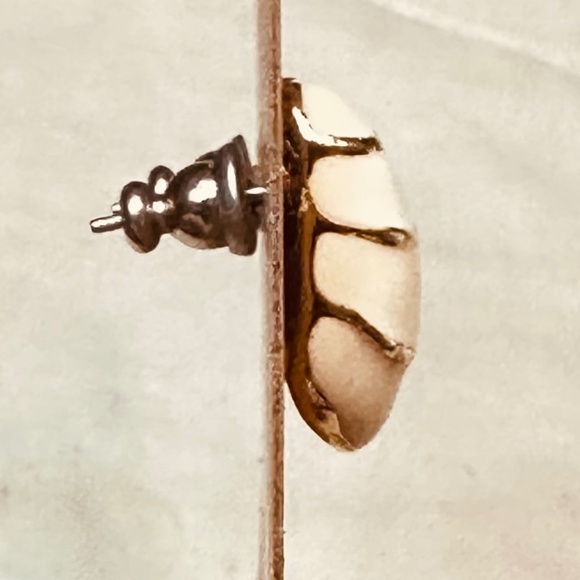 Gold Tone Cream Enamel Earrings Possibly Monet Clip On Converted to Post Vintage - Picture 2 of 6